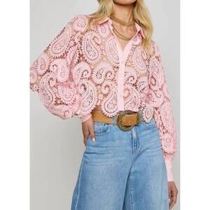 NEW L'AGENCE odelia cropped lace blouse in blush